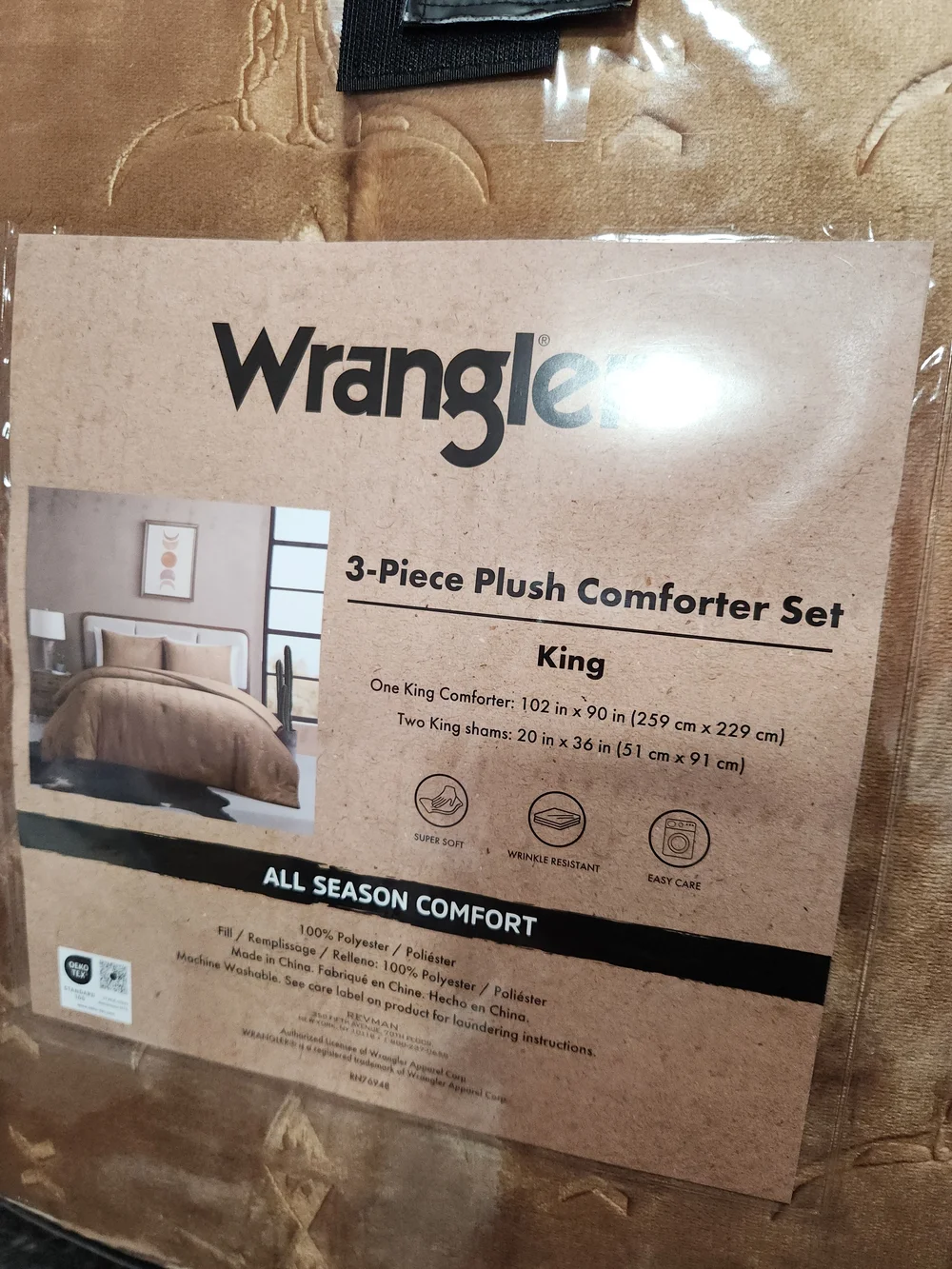 Wrangler King Size Plush Comforter Set With Aztec Steerhead Print